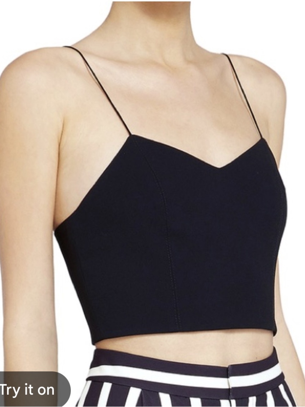 Alice + Olivia Black Archer Cropped Cami with Thin Straps | L
